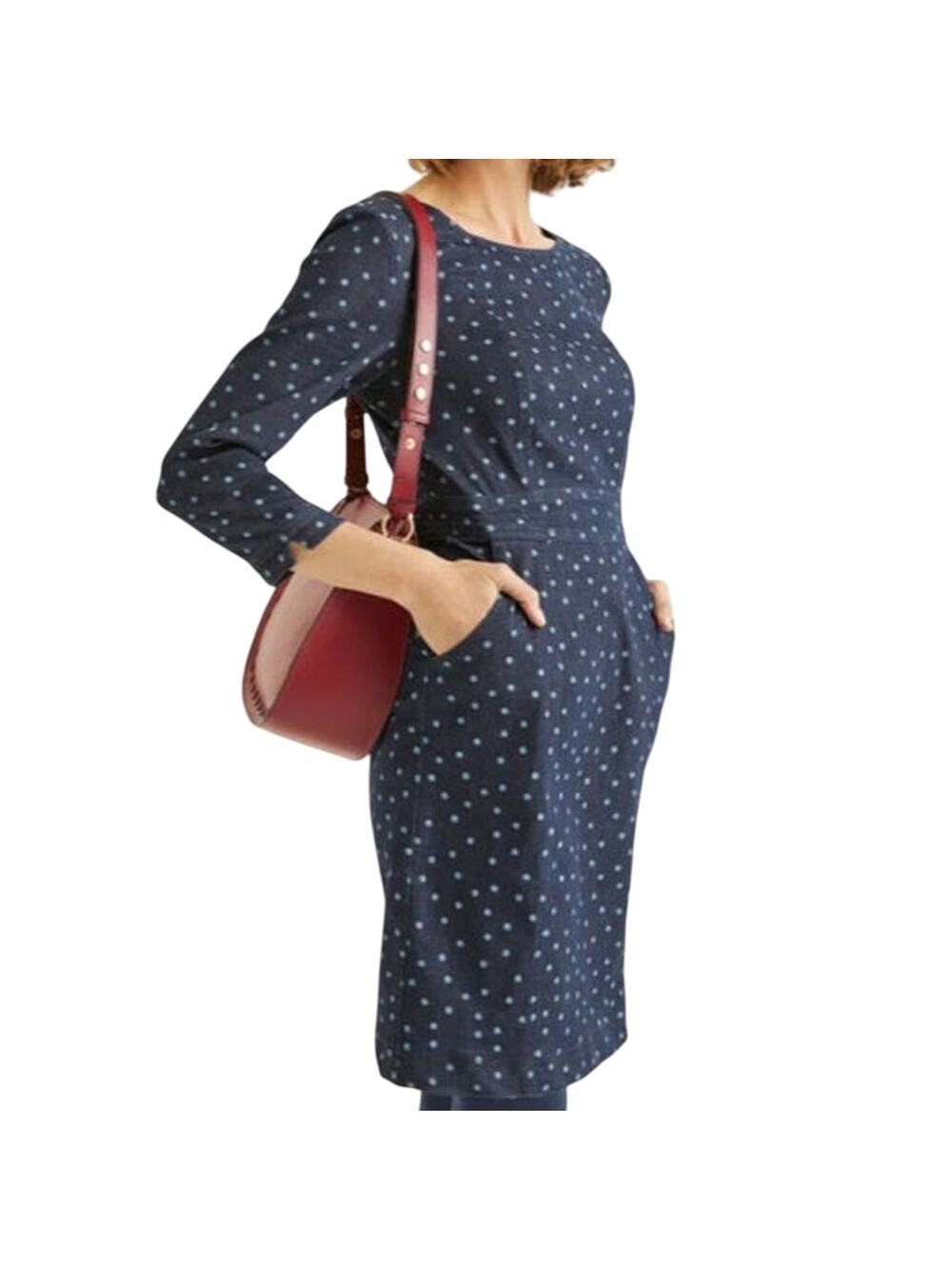 Boden Coraline Twee Polka Dot Denim Mini Shift Dress